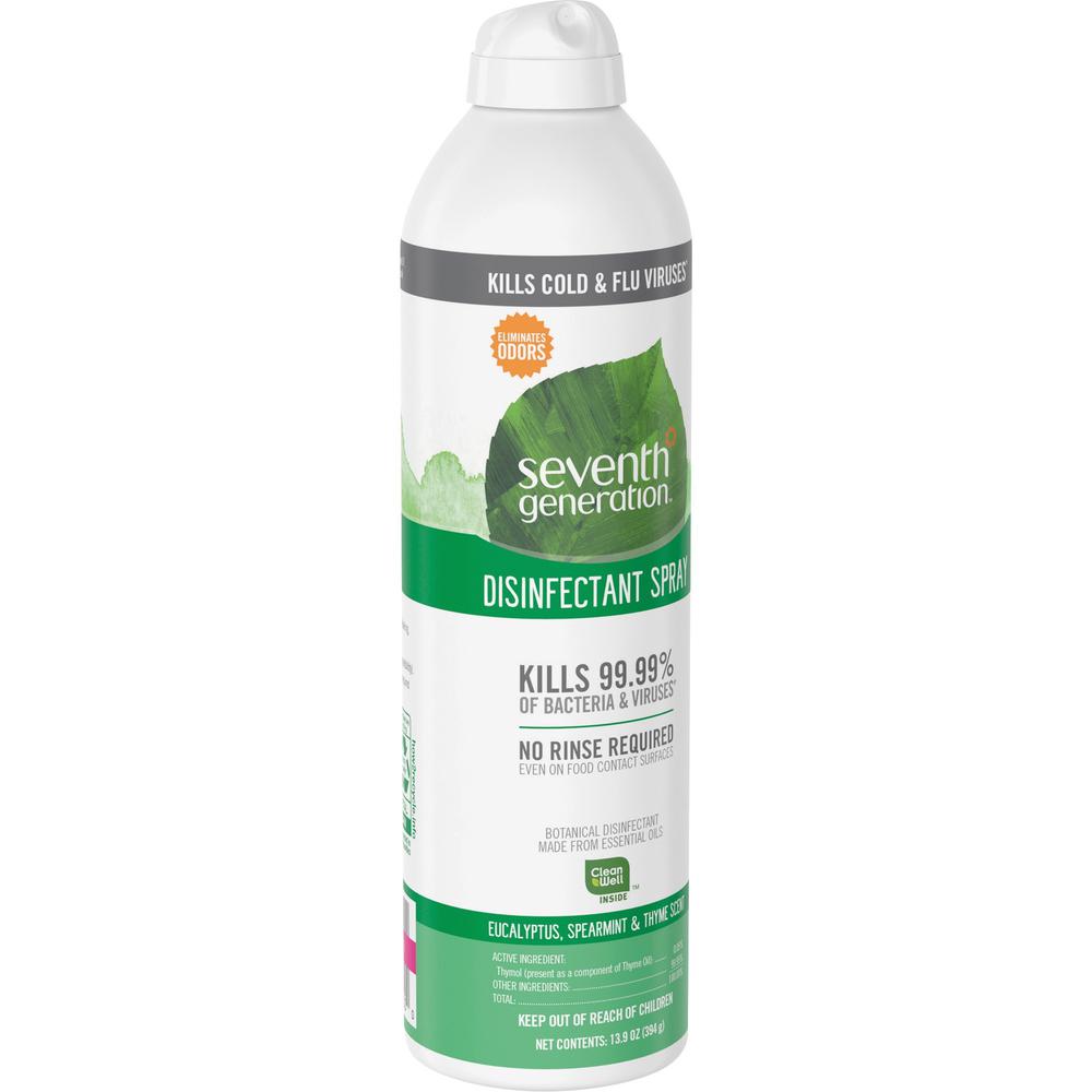 Seventh Generation Disinfectant Cleaner - For Day Care - 13.9 fl oz (0.4 quart) - Eucalyptus Spearmint & Thyme Scent - 8 / Carton - Non-flammable, Rinse-free, Antibacterial, Disinfectant - Clear. Picture 5