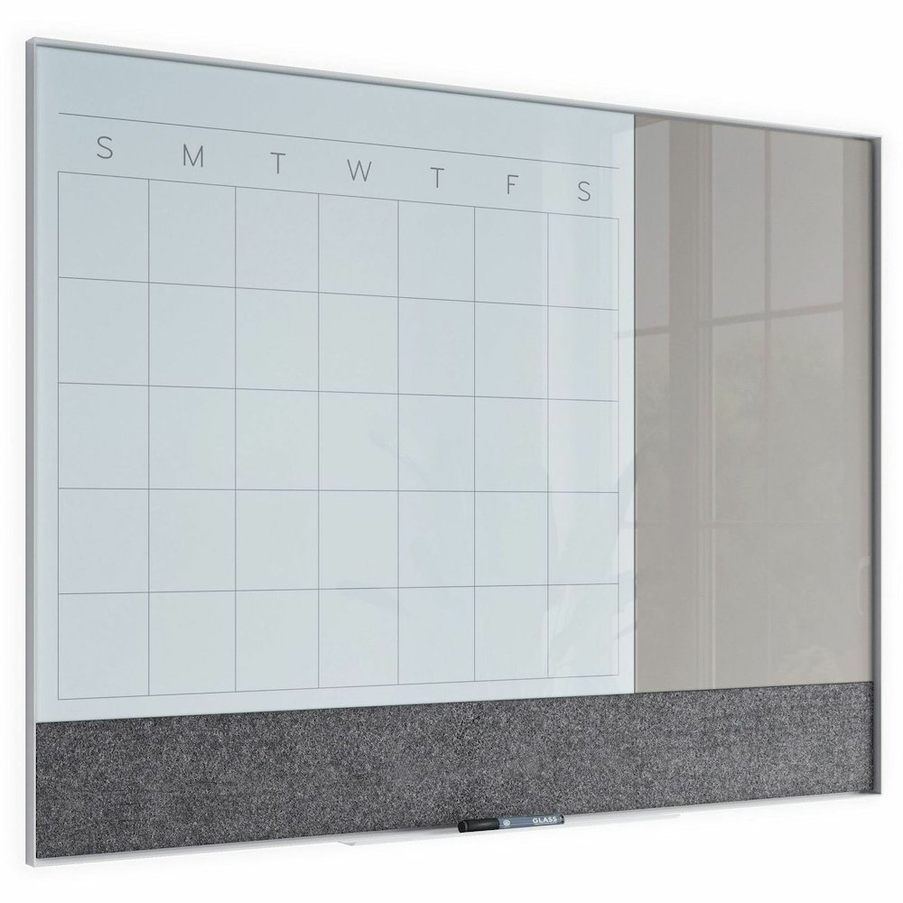 U Brands 3N1 Magnetic Glass Dry-Erase Monthly Calendar Board - 48" (4 ft) Width x 36" (3 ft) Height - Gray Tempered Glass Surface - White Aluminum Frame - Rectangle - Horizontal - Magnetic - 1 Each. Picture 6