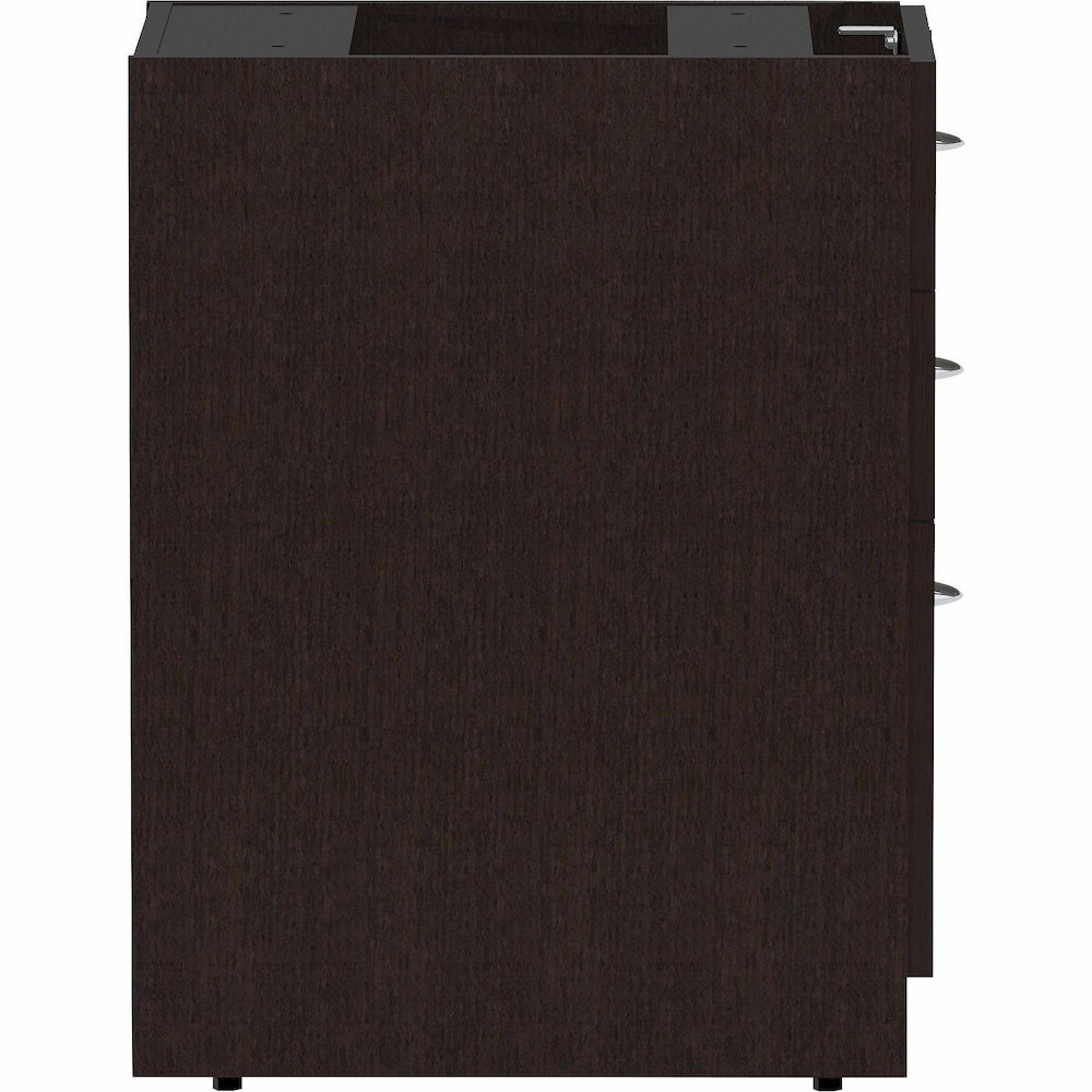 Lorell Essentials Series Box/Box/File Fixed File Cabinet - 28.3" Height x 16" Width x 22" Depth Pedestal - Finish: Espresso, Silver Brush - Durable, Laminated, Built-in Hangrail, File Drawer, Dual Whe. Picture 13