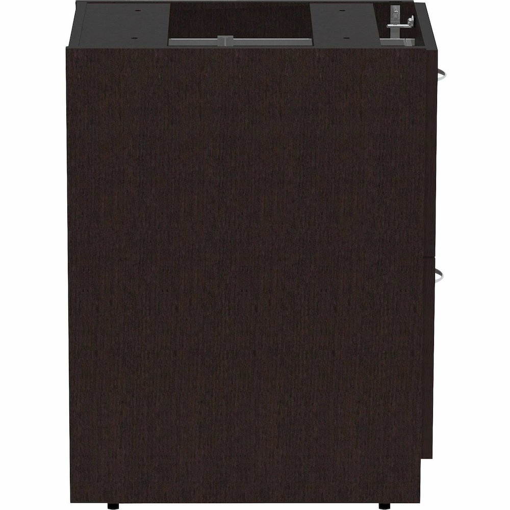 Lorell Essentials Series File/File Fixed File Cabinet - 28.3" Height x 16" Width x 22" Depth Pedestal - Finish: Espresso, Silver Brush - Durable, Laminated, Built-in Hangrail, File Drawer, Dual Wheel . Picture 13