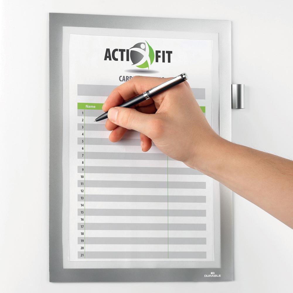 DURABLE DURAFRAME Note - Support 8.50" x 11" Media - Polyvinyl Chloride (PVC) - Silver - Self-adhesive, Magnetic, Foldable, Pen Holder - 1 Each. Picture 9