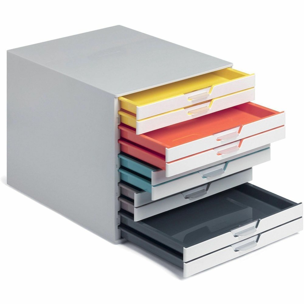 DURABLE VARICOLOR MIX 10 Drawer Desktop Storage Box, White/Multicolor - 10 Drawer(s) - 11" Height x 11.5" Width x 14" DepthDesktop - White - Plastic - 1 Each. Picture 4
