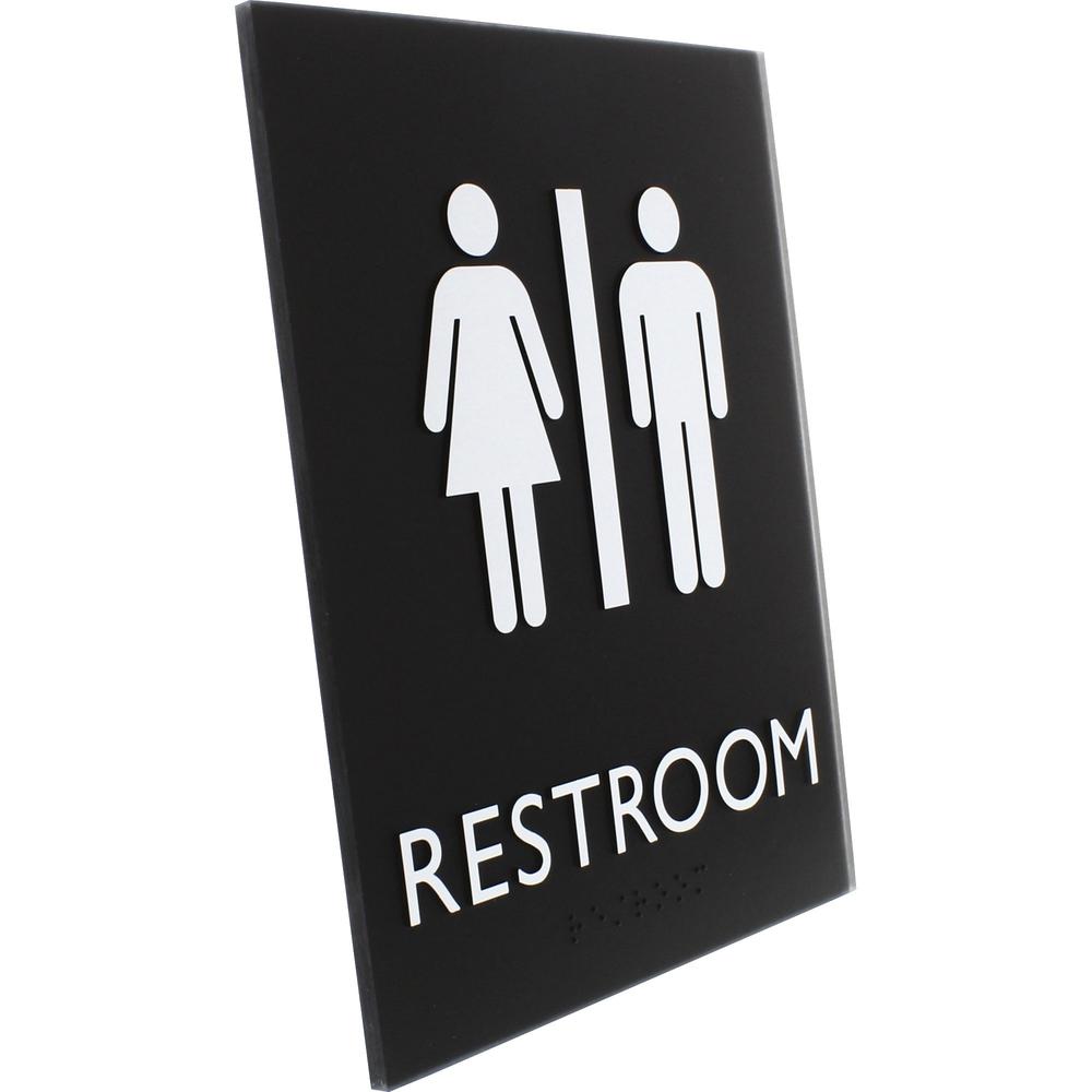 Lorell Unisex Restroom Sign - Print/Message "Toilette Men" , "TOILETTE (ladies)" - 6.4" Width x 8.5" Height - Rectangular Shape - Surface-mountable - Easy Readability, Braille - Restroom, Information . Picture 5