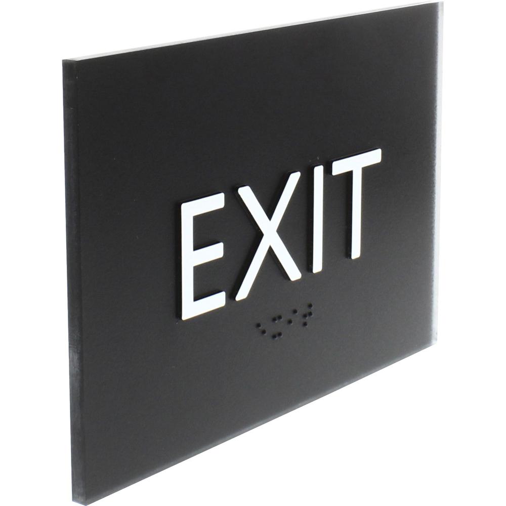 Lorell Exit Sign - 4.5" Width x 6.8" Height - Rectangular Shape - Surface-mountable - Easy Readability, Braille - Indoor - Plastic - Black - 1 Each. Picture 6