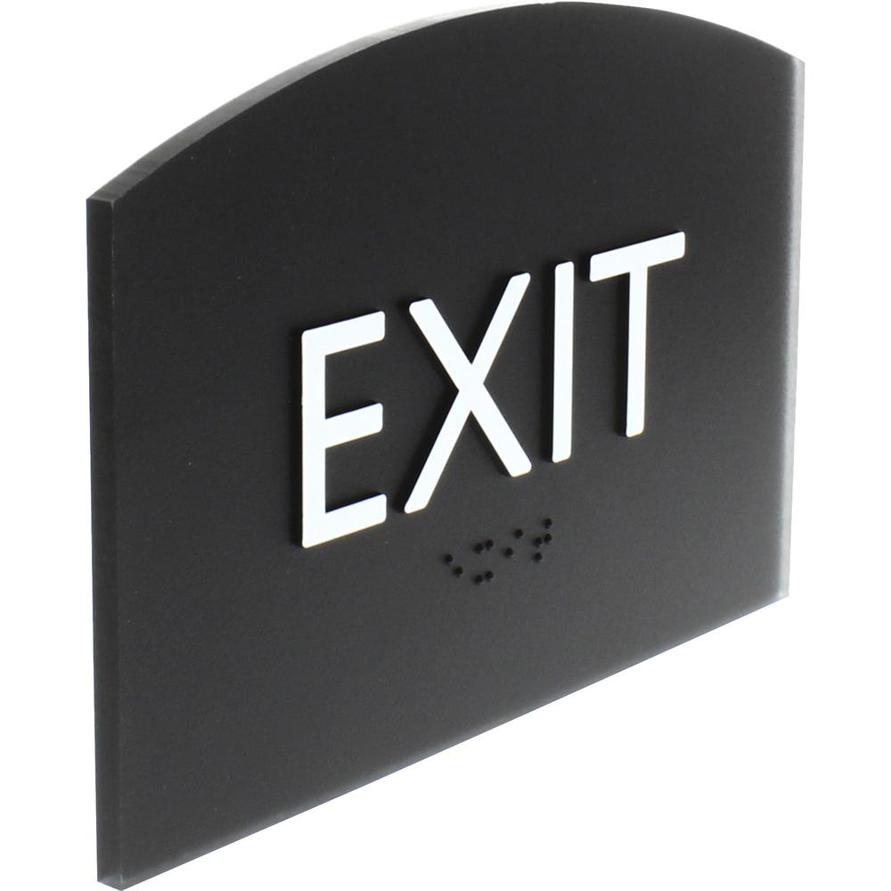 Lorell Exit Sign - 4.5" Width x 6.8" Height - Curved Shape - Surface-mountable - Easy Readability, Braille - Indoor - Plastic - Black - 1 Each. Picture 7