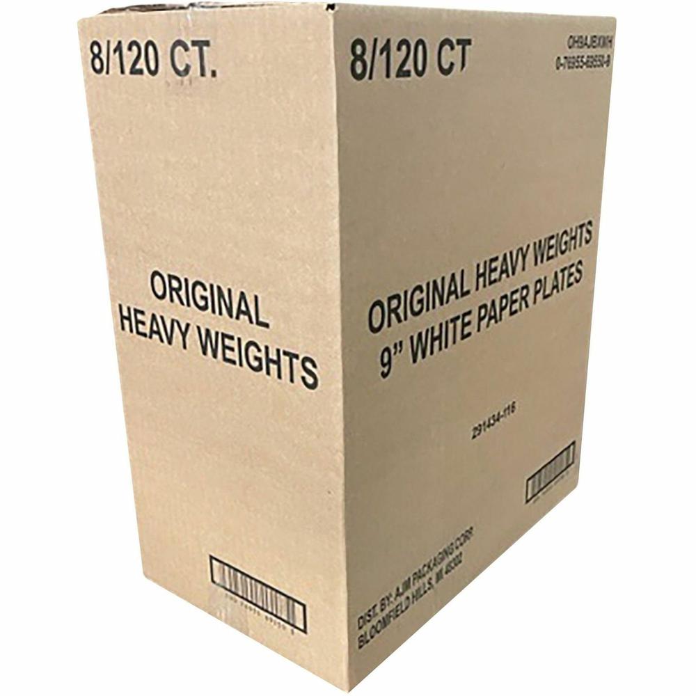 AJM 9" Original Heavyweight Plates - Serving, Reheating - Disposable - Microwave Safe - 9" Diameter - White - Paper Body - 120/Pack - 8 / Carton. Picture 5