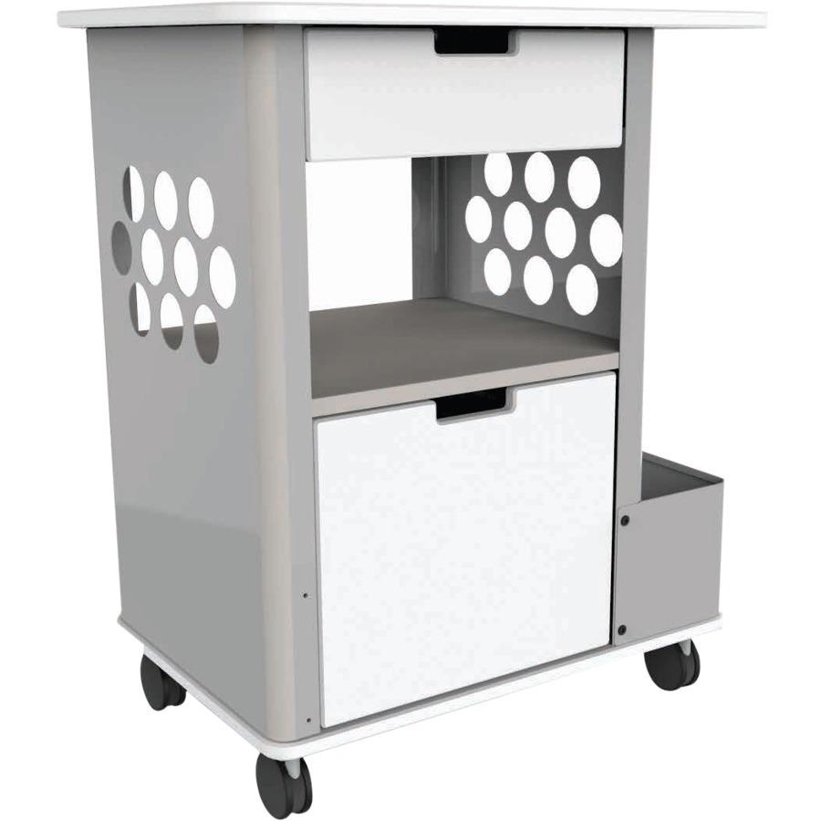 Focal Rolling Storage Cart - 2 Drawer - 5 Casters - Steel, Metal, Melamine - 28" Width x 20" Depth x 33.50" Height - Silver Frame - White - 1 Each. Picture 3