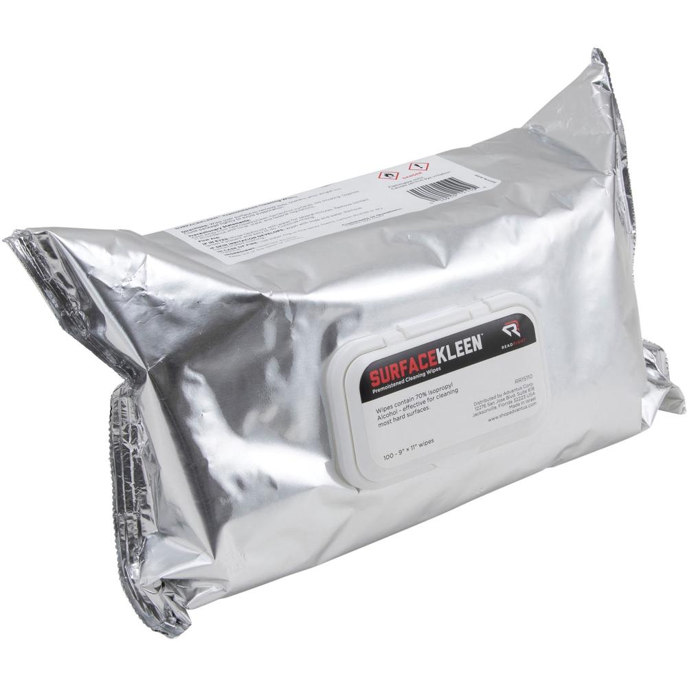 Read Right Surface Kleen Cleaning Wipes - 10" Length x 9" Width - Pre-moistened, Fast Acting, Quick Drying - White - 100 / Pack. Picture 3