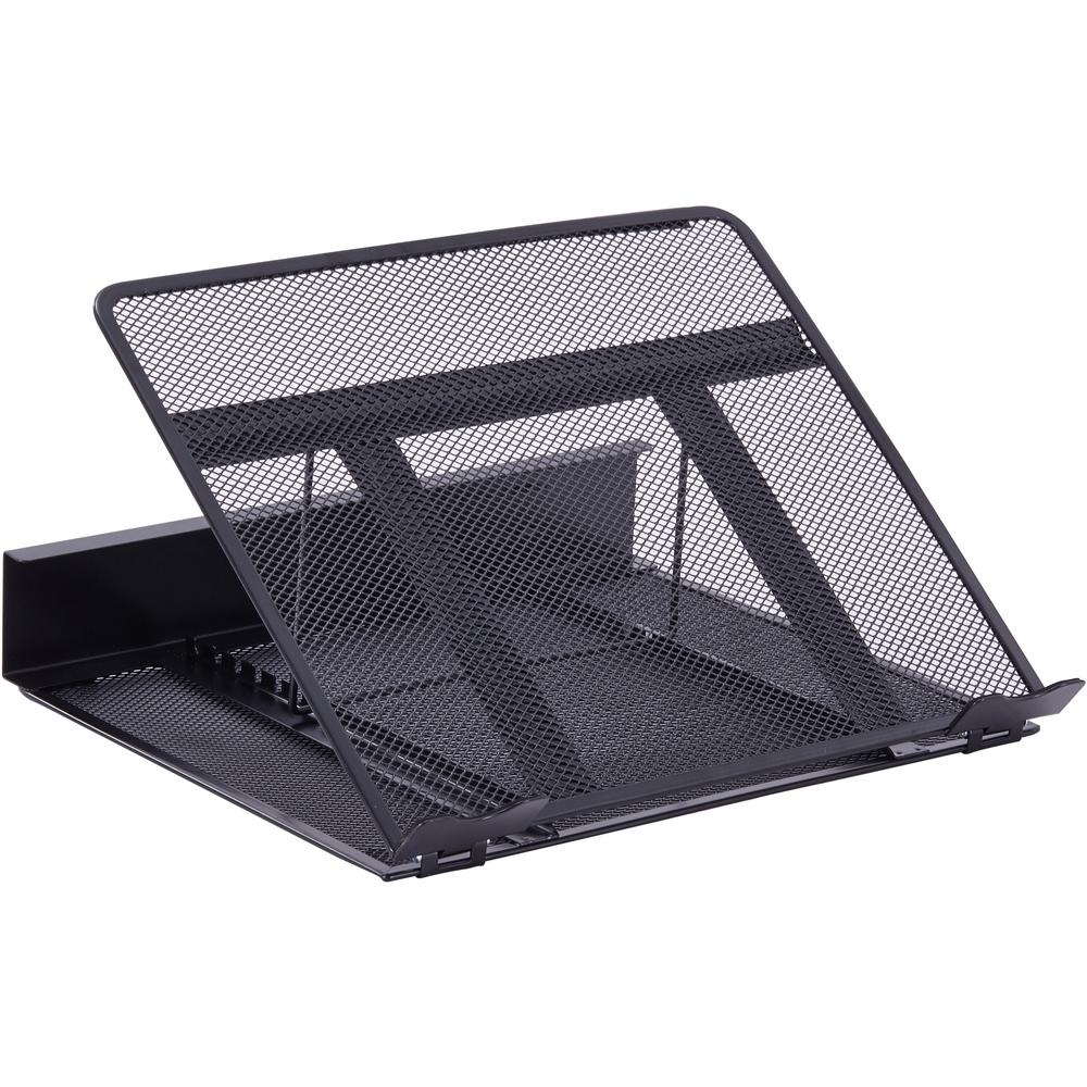 Lorell Mesh Laptop Stand - 3.50" Height x 13" Width x 11.50" Depth - Desktop - Steel, Metal - Black. Picture 3