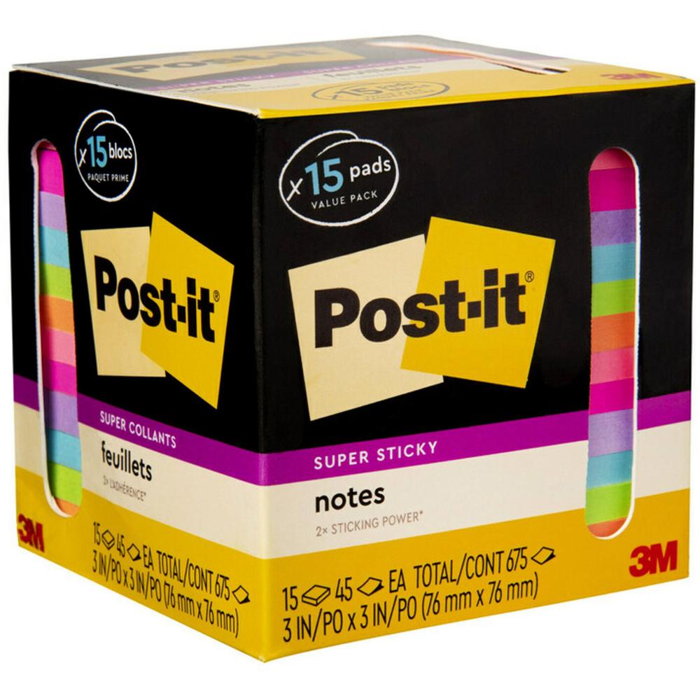 Post-it&reg; Super Sticky Notes - 15 - 3" Flag/Note Width x 3" Flag/Note Length - Square - 45 Sheets per Pad - Neon Orange, Tropical Pink, Power Pink, Iris, Blue Paradise, Neon Green Limeade - Adhesiv. Picture 9