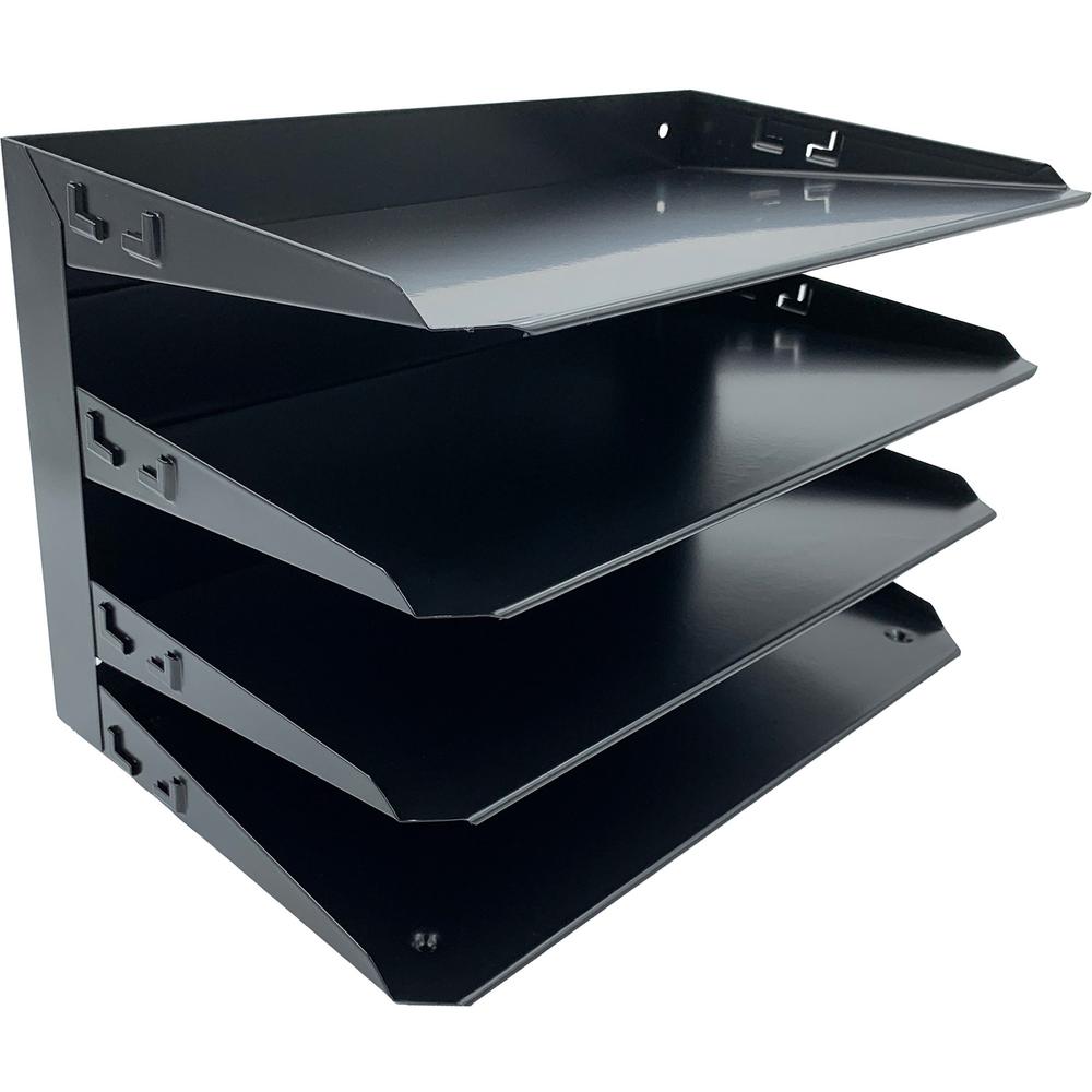 Huron Horizontal Slots Desk Organizer - 4 Compartment(s) - Horizontal - 15" Height x 9.25" Width x 8.60" Depth - Durable - Black - Steel - 1 Each. Picture 6