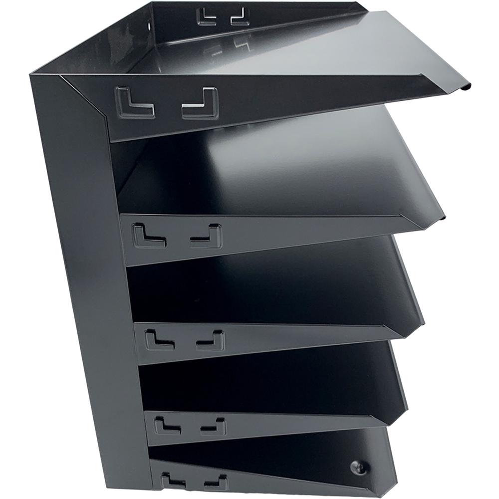 Huron Horizontal Slots Desk Organizer - 5 Compartment(s) - Horizontal - 12" Height x 8.75" Width x 12" Depth - Durable - Black - Steel - 1 Each. Picture 7