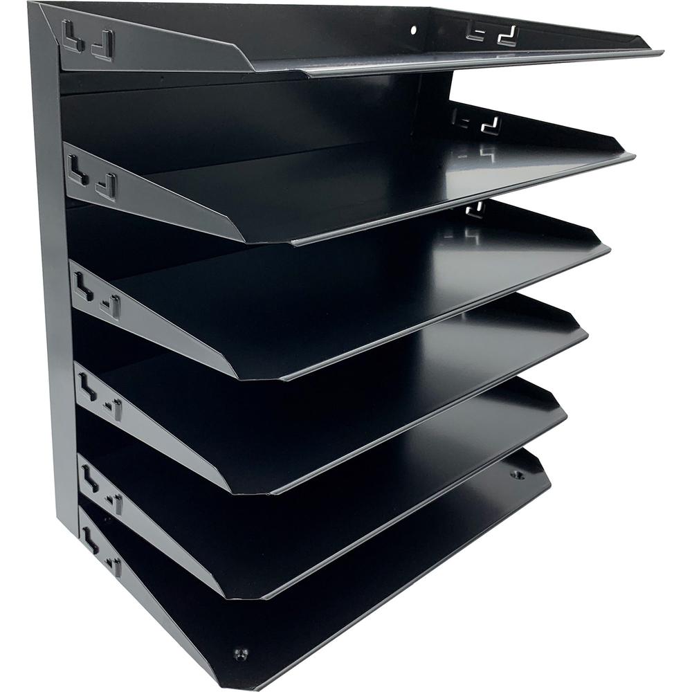 Huron Horizontal Slots Desk Organizer - 6 Compartment(s) - Horizontal - 15" Height x 15" Width x 8.66" Depth - Durable, Label Holder - Black - Steel - 1 Each. Picture 6