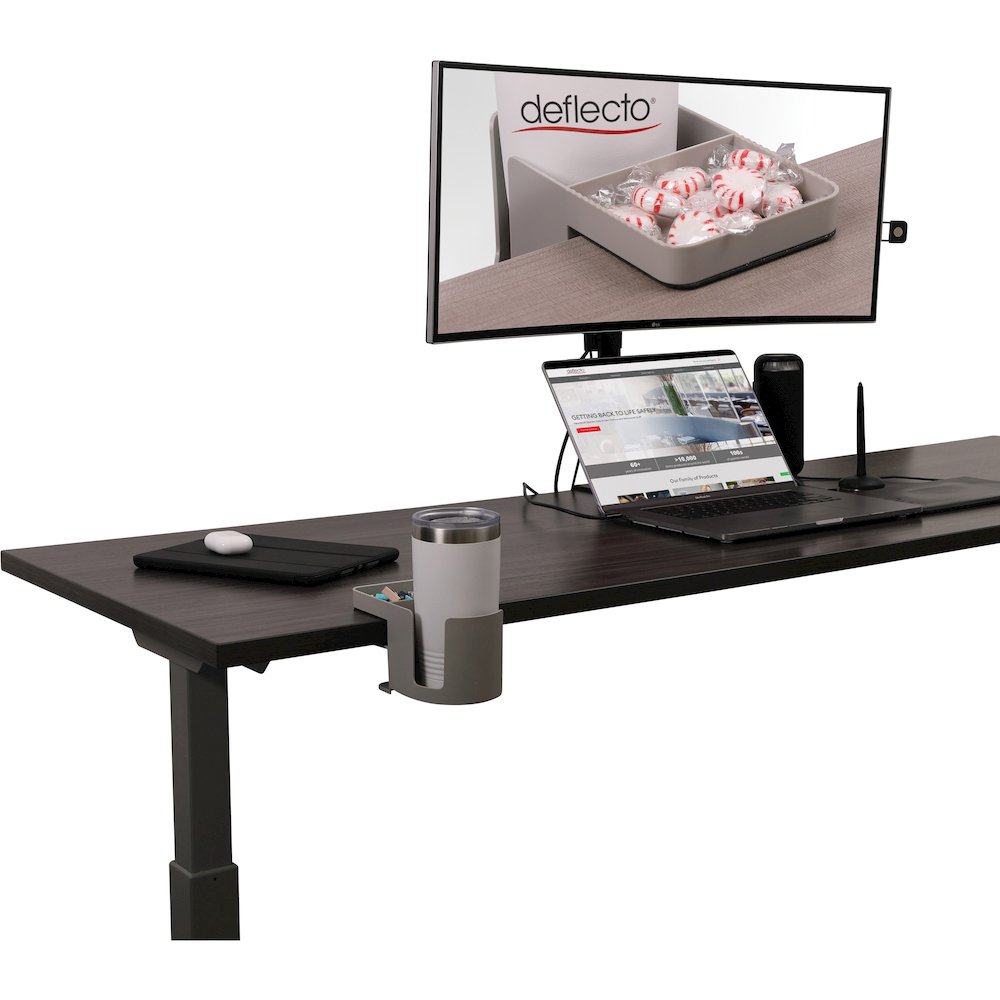 Deflecto Standing Desk Cup Holder - 3.54" Height x 3.94" Width x 7.04" Depth - Cup Holder, Durable, Spill Resistant, Portable, Spring Loaded - Gray - Acrylonitrile Butadiene Styrene (ABS) - 1 Each. Picture 12