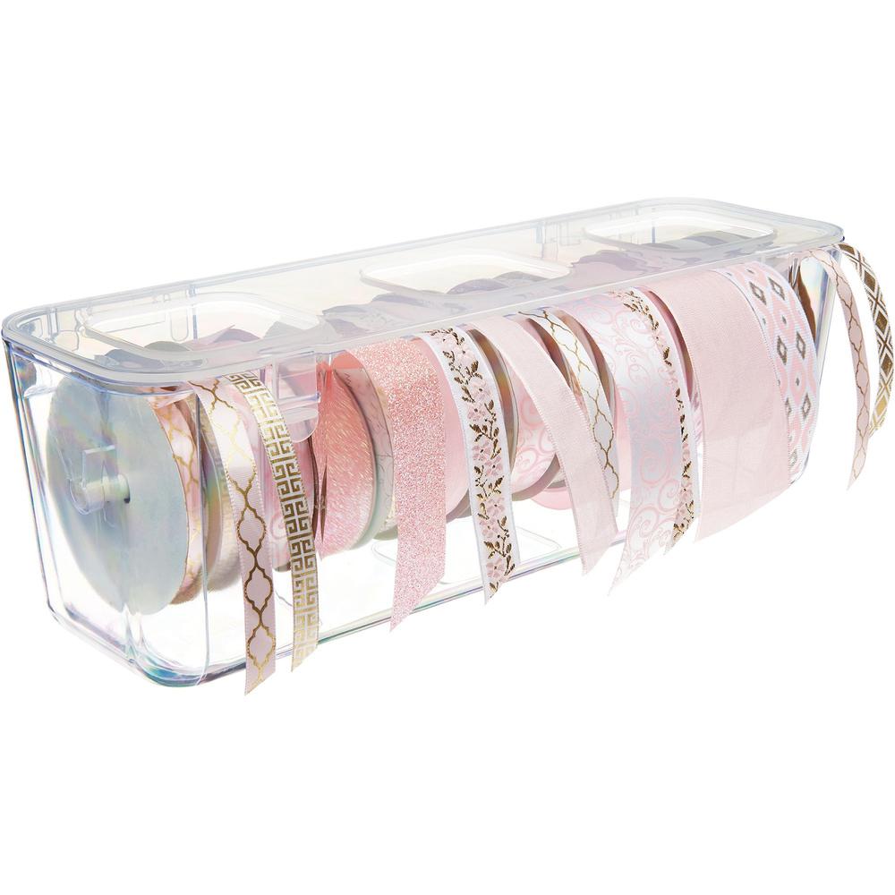 Deflecto Ribbon Dispenser - 4.40" Height x 13.30" Width x 4.20" Depth - Desktop - Lid, Portable, Stackable, Wall Mountable - Clear - Plastic, Polypropylene - 1 Each. Picture 5