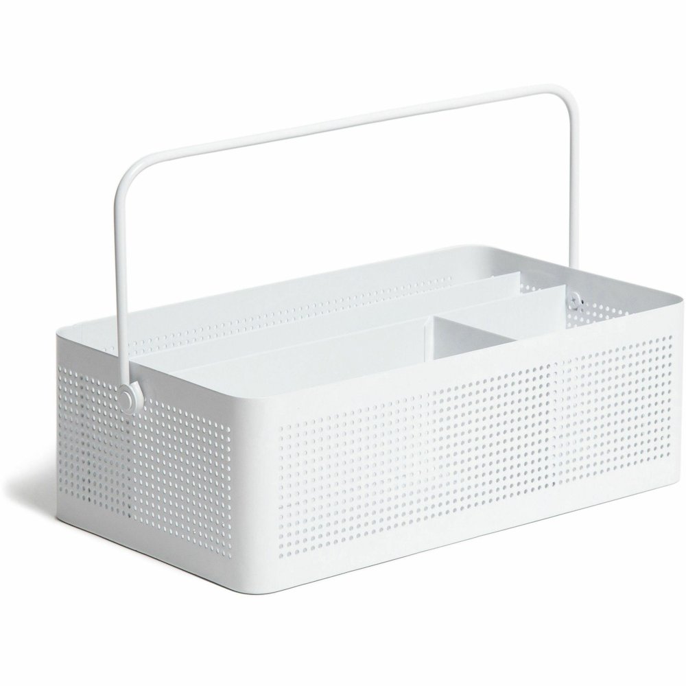 U Brands Modern Perforated Metal Desk Caddy - 4 Compartment(s) - 3.90" Height x 12.30" Width x 6.90" Depth - Durable, Portable, Handle - White - Metal - 1 Each. Picture 11