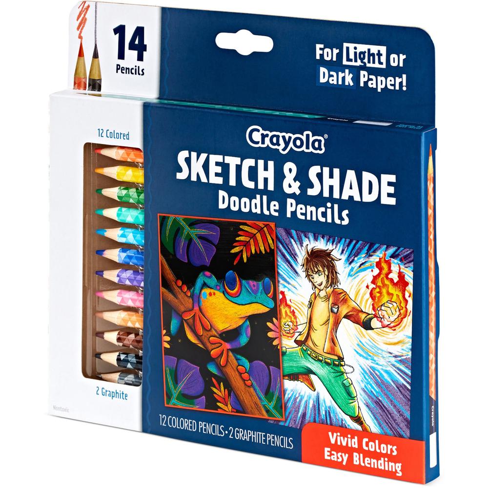 Crayola Sketch & Shade Doodle Pencils - Graphite Lead - 2H, HB - Multicolor Barrel - 14 / Pack. Picture 8