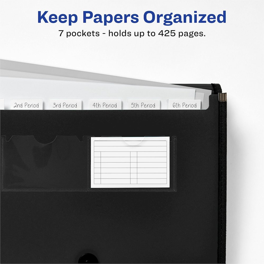 Avery&reg; Letter, A4 Expanding File - 425 Sheets Capacity - 7 Pocket - Polypropylene, Plastic, Fabric - Black - 0% Recycled - 1 Each. Picture 11