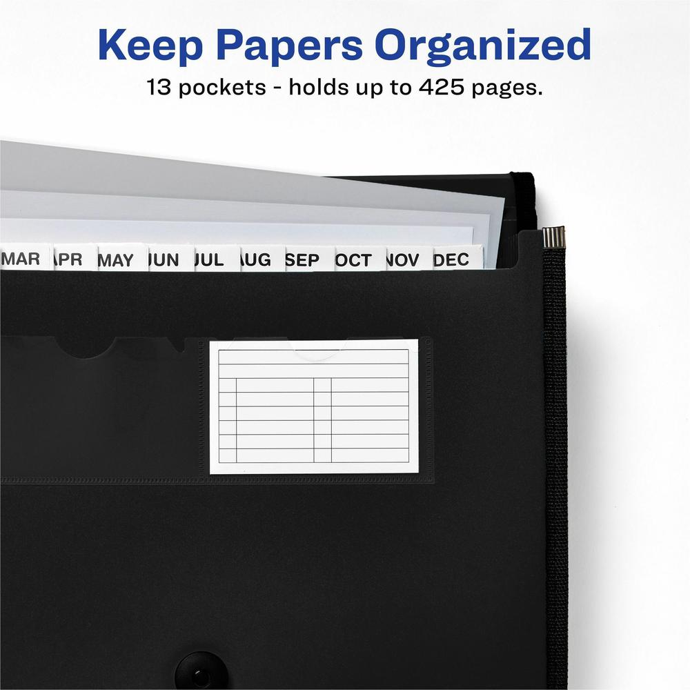 Avery&reg; Letter, A4 Expanding File - 425 Sheets Capacity - 13 Pocket - Polypropylene, Plastic, Fabric - Black - 0% Recycled - 1 Each. Picture 5
