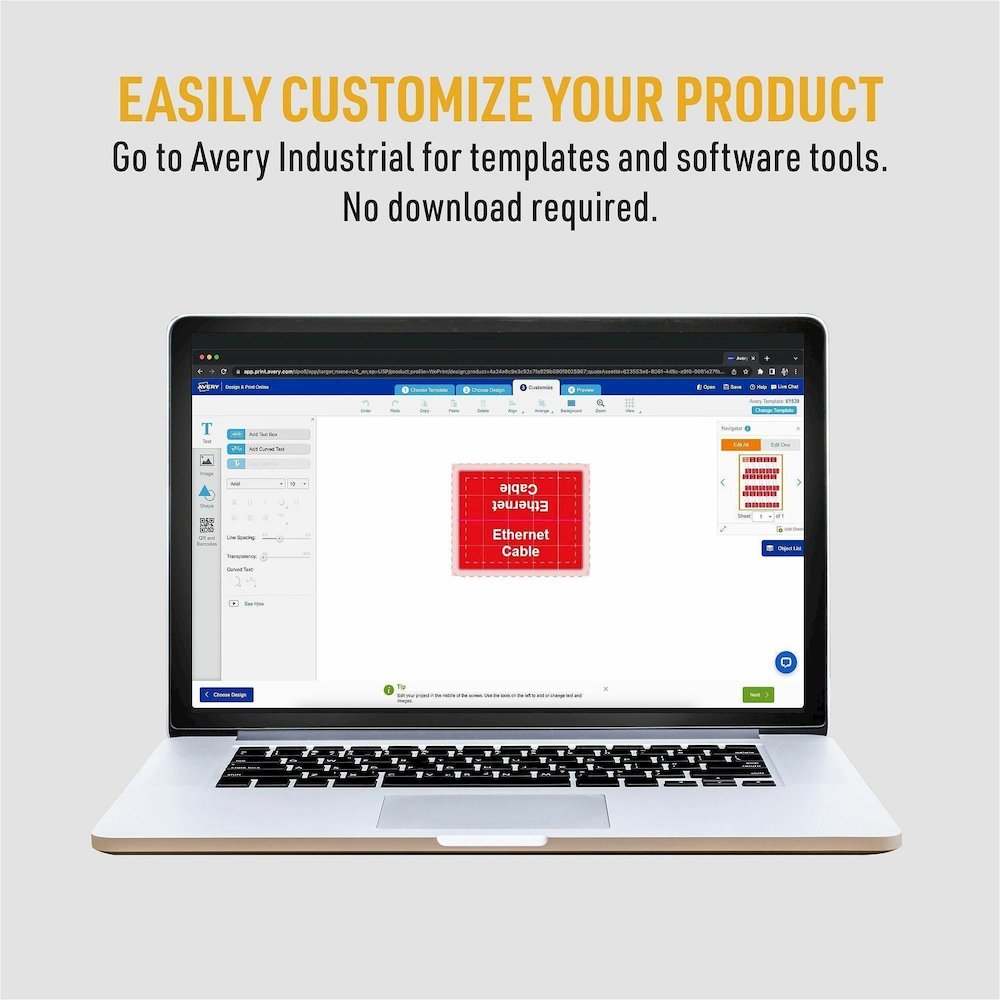 Avery&reg; Cable Labels, T-Style, 1.25" x 2" , 300 Total (61539) - Waterproof - 1 1/4" Width x 2" Length - Permanent Adhesive - T-shaped - Inkjet, Laser - White - Film - 30 / Sheet - 10 Total Sheets -. Picture 11