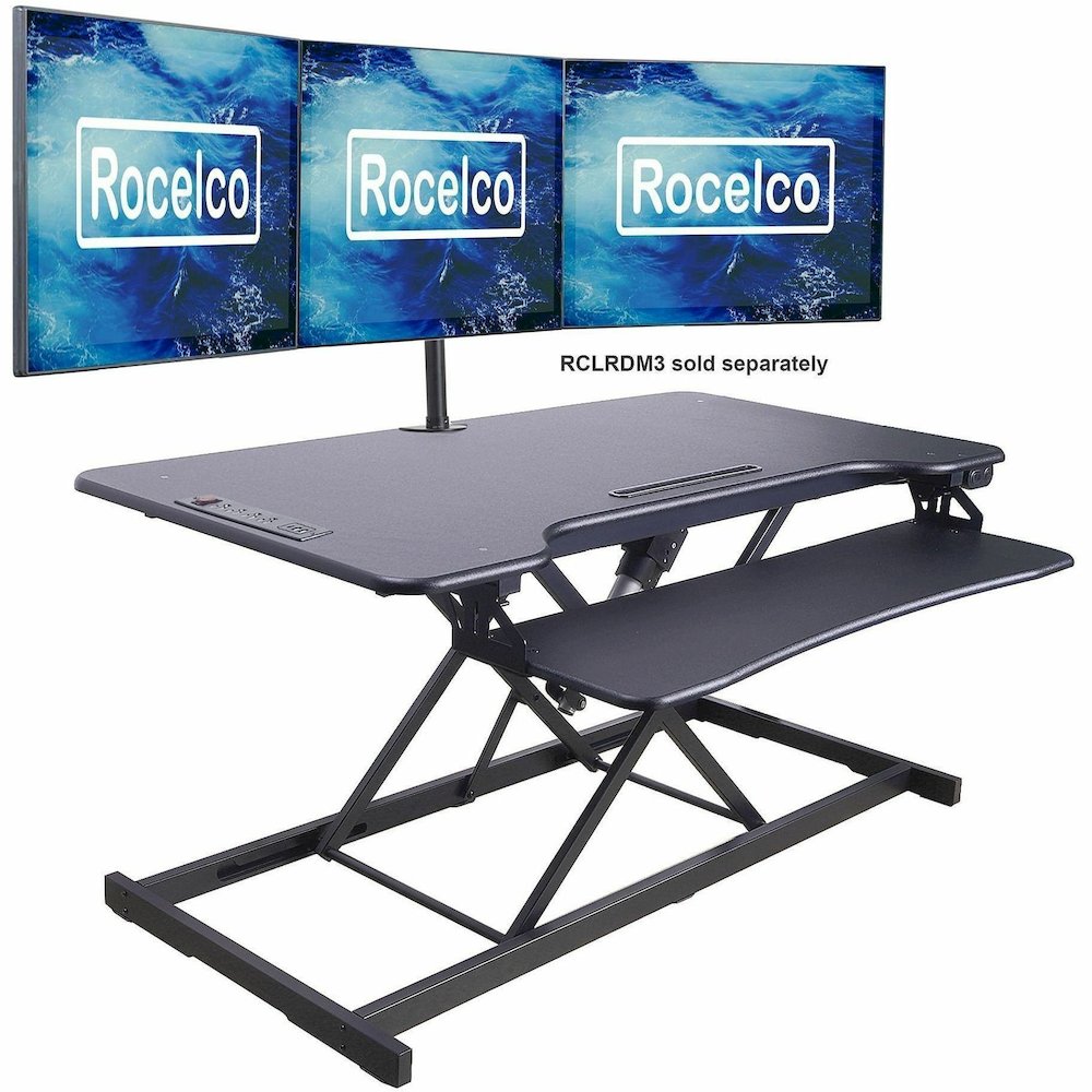 Rocelco Electric Desk Riser - 40 lb Load Capacity - 46" Width - Desk - Black - For Tablet, Smartphone - Lift Mechanism, Electric Lift, Grommet, Keyboard Tray, Built-in USB Port, Electrical Outlet. Picture 7