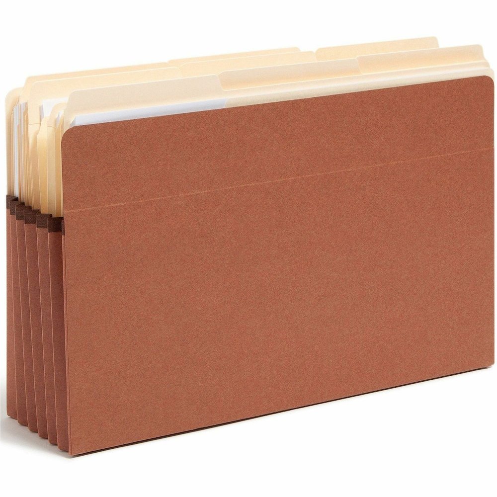 Smead Straight Tab Cut Legal Recycled File Pocket - 8 1/2" x 14" - Top Tab Location - 12.5 pt. - Redrope - Tear Resistant, Rounded Corner, Reinforced Gusset - 30% Recycled - 10 / Box. Picture 7