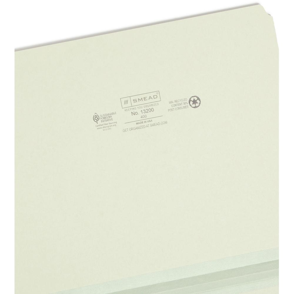 Smead Straight Tab Cut Letter Recycled Top Tab File Folder - 1" Folder Capacity - 8 1/2" x 11" - 1" Expansion - Pressboard - Gray, Green - 100% Recycled - 25 / Box. Picture 6