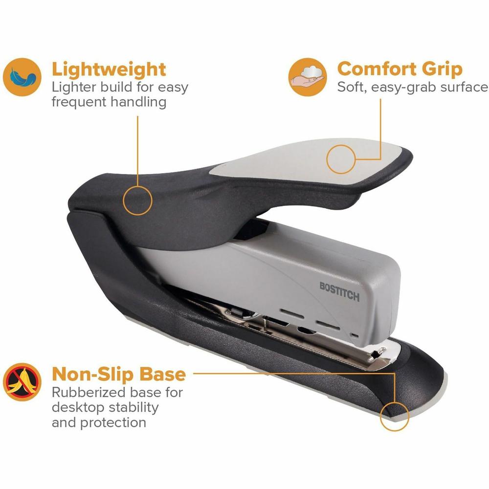 Bostitch Spring-Powered Antimicrobial Heavy Duty Stapler - 60 Sheets Capacity - 5/16" , 3/8" Staple Size - 1 Each - Black, Gray. Picture 7