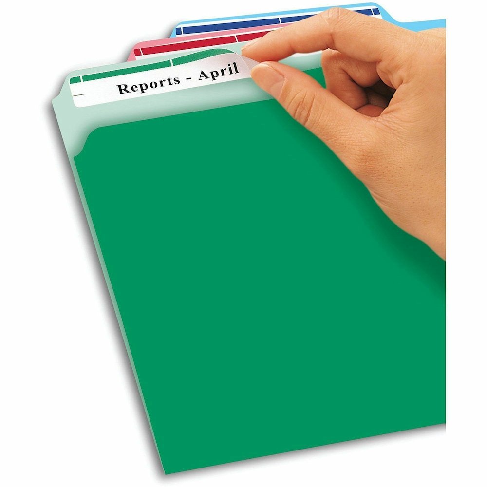 Avery&reg; Removable Laser/Inkjet Filing Labels - 2/3" Width x 3 7/16" Length - Removable Adhesive - Rectangle - Inkjet, Laser - Matte - Blue, Green, Red, White, Yellow - Paper - 30 / Sheet - 25 Total. Picture 5