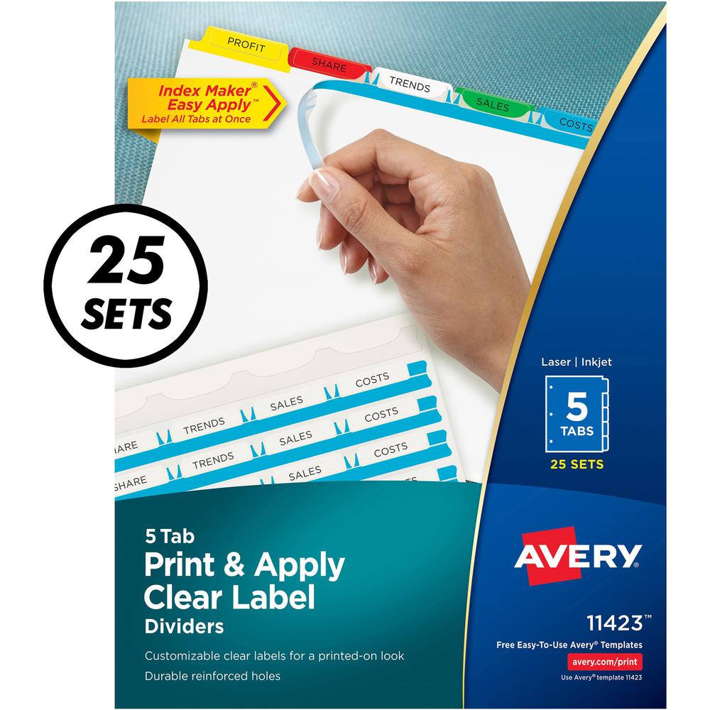 Avery&reg; Index Maker Index Divider - 125 x Divider(s) - 5 - 5 Tab(s)/Set - 8.5" Divider Width x 11" Divider Length - 3 Hole Punched - White Paper Divider - Multicolor Paper Tab(s) - 1 Box. Picture 6