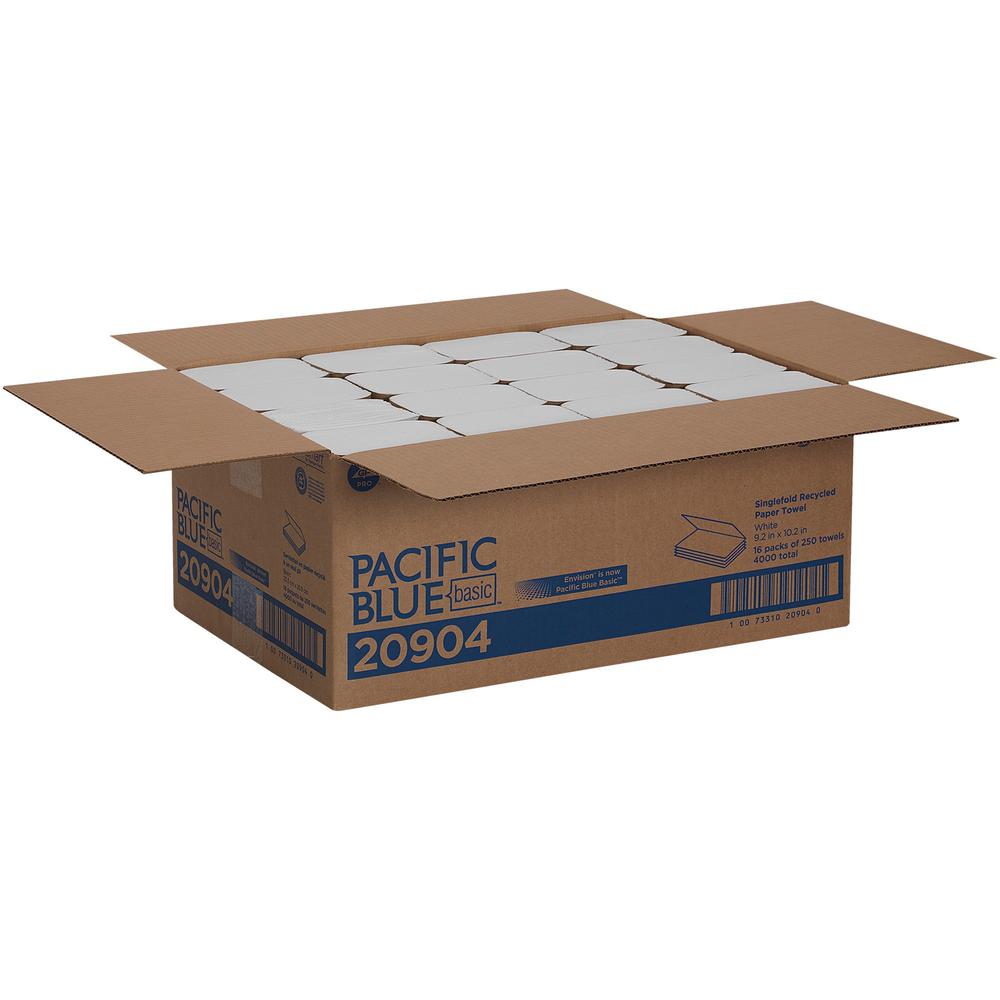 Pacific Blue Basic S-Fold Recycled Paper Towels - 9.25" x 10.25" - White - 4000 Per Carton - 16 / Carton. Picture 2