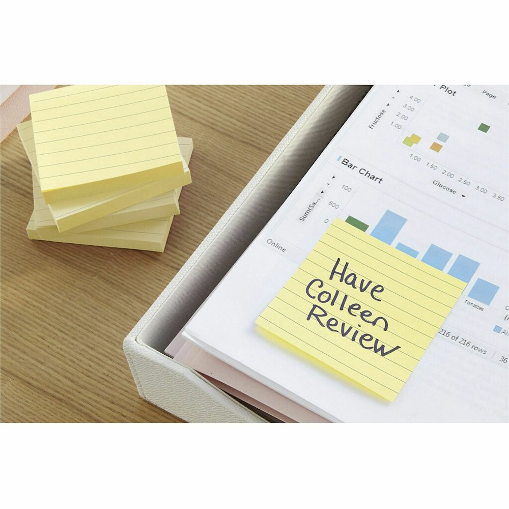 Post-it&reg; Original Lined Notes, Canary Yellow, 3" x 5" , 100 Sheets/Pad, 12 Pads/PK - 1200 x Canary Yellow - 3" Flag/Note Width x 5" Flag/Note Length - Rectangle - 100 Sheets per Pad - Ruled - Cana. Picture 10