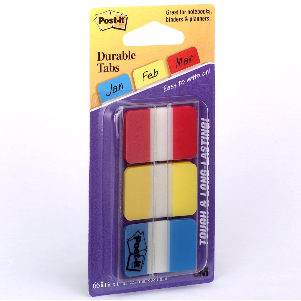 Post-it&reg; Durable Tabs - Write-on Tab(s) - 0.98" Tab Height x 1" Tab Width - Self-adhesive, Removable - Red, Yellow, Blue, Neon Tab(s)No - Wear Resistant, Tear Resistant, Durable, Writable, Reposit. Picture 9