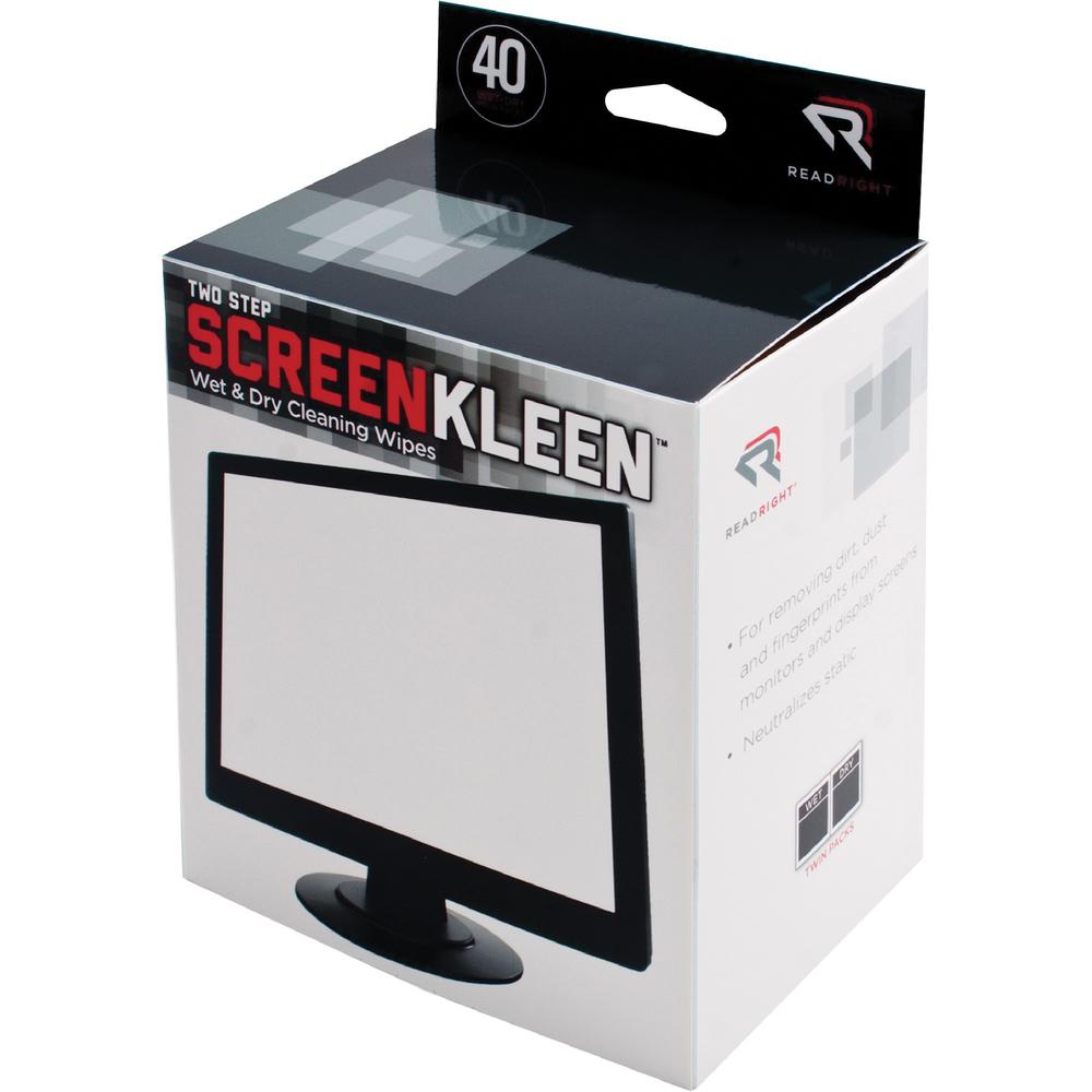 Read Right Kleen & Dry Screen Cleaners - For Display Screen - Pre-moistened, Lint-free, Anti-static - 80 / Box. Picture 3