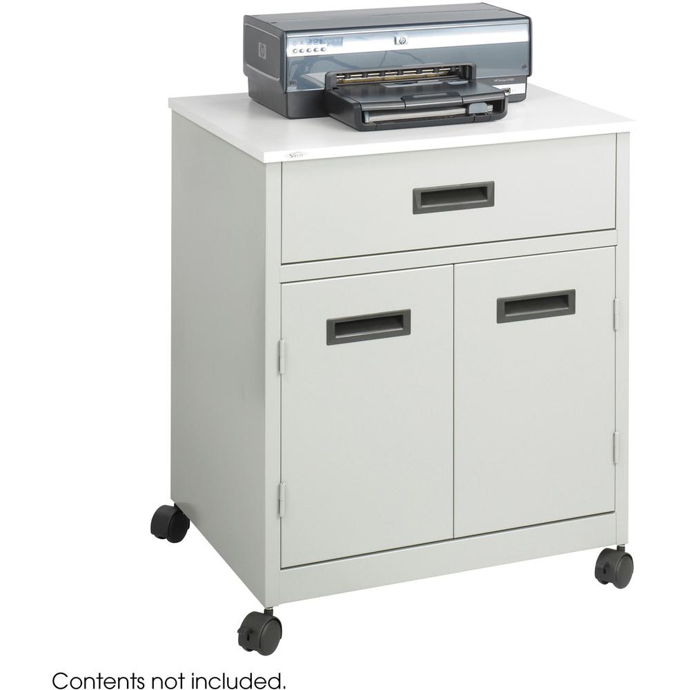 Safco Steel Mobile Machine Stand with Drawer - 200 lb Load Capacity - 2 x Shelf(ves) - Hinged Door - 29.75" Height x 25" Width x 20" Depth - Floor - Laminate, Powder Coated - Steel - Gray. Picture 4