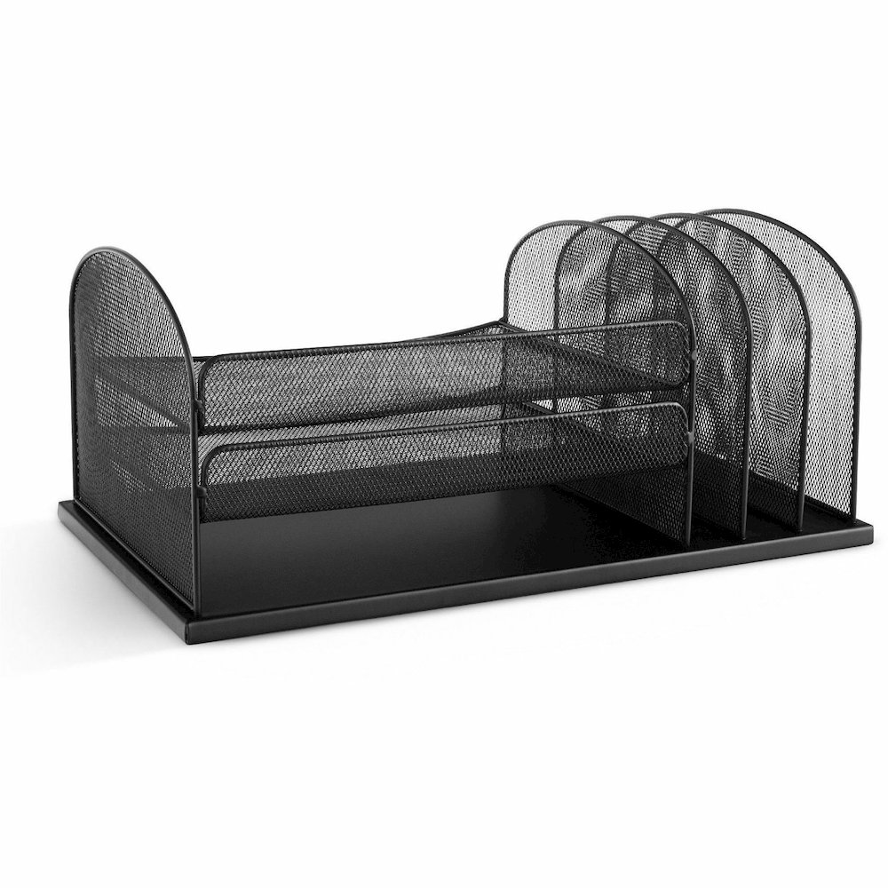 Safco Onyx 3 Tray/3 Upright Section Desk Organizer - 5 Compartment(s) - 8.25" Height x 19.50" Width x 11.50" Depth - Desktop - Powder Coated - Black - Steel - 1 Each. Picture 14