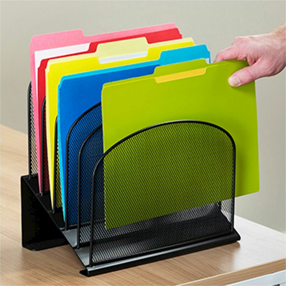 Safco Onyx Wire Mesh Desktop Organizer - 5 Compartment(s) - Compartment Size : 1" - 12" Height x 11.25" Width x 7.25" Depth - Desktop - Powder Coated - Black - Steel - 1 Each. Picture 8