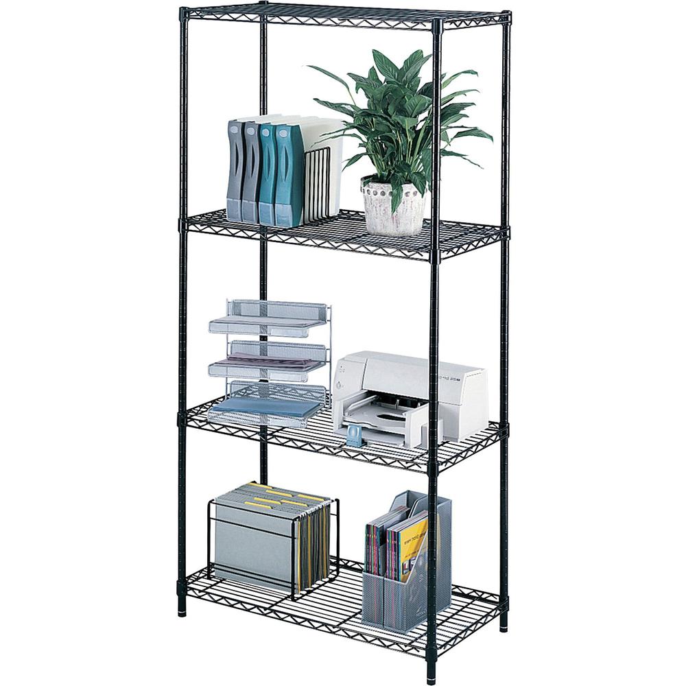 Safco Industrial Wire Shelving - 48" Width x 18" Depth x 72" Height - 4 x Shelf(ves) - 1250 lb Load Capacity - Leveling Glide, Dust Proof, Adjustable Leveler, Adjustable Feet - Black - Powder Coated -. Picture 2