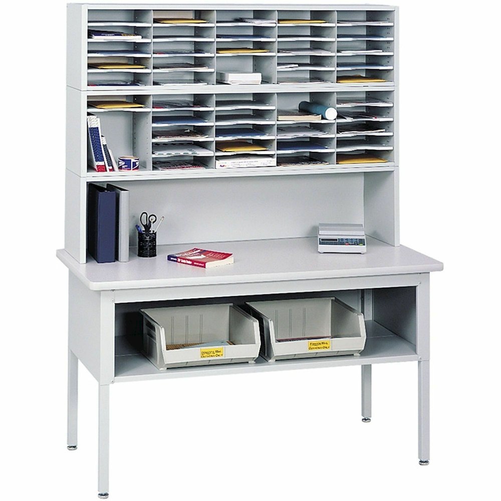 Safco E-Z Sort Sorting Table Base - Rectangle Top - Adjustable Height - 28" to 36" Adjustment - 30" Table Top Length x 60" Table Top Width - Assembly Required - Enamel, Gray - Steel - 1 Each. Picture 6