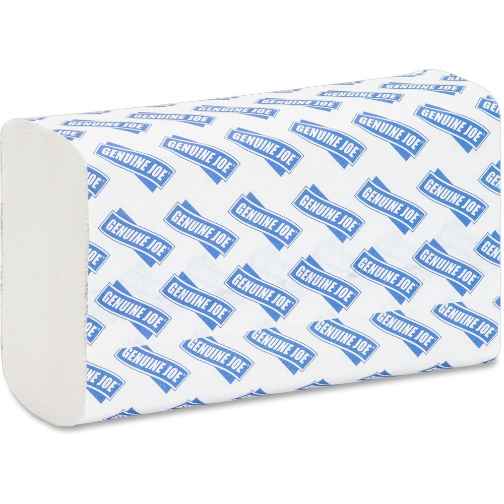 Genuine Joe Paper Towel Multi fold 250 sheets White - 1 Ply - Multifold - 9.20" Width x 9.40" Length - embossed design - White - Paper, Fiber - 250 Sheets/Pack - 16 / Carton. Picture 7