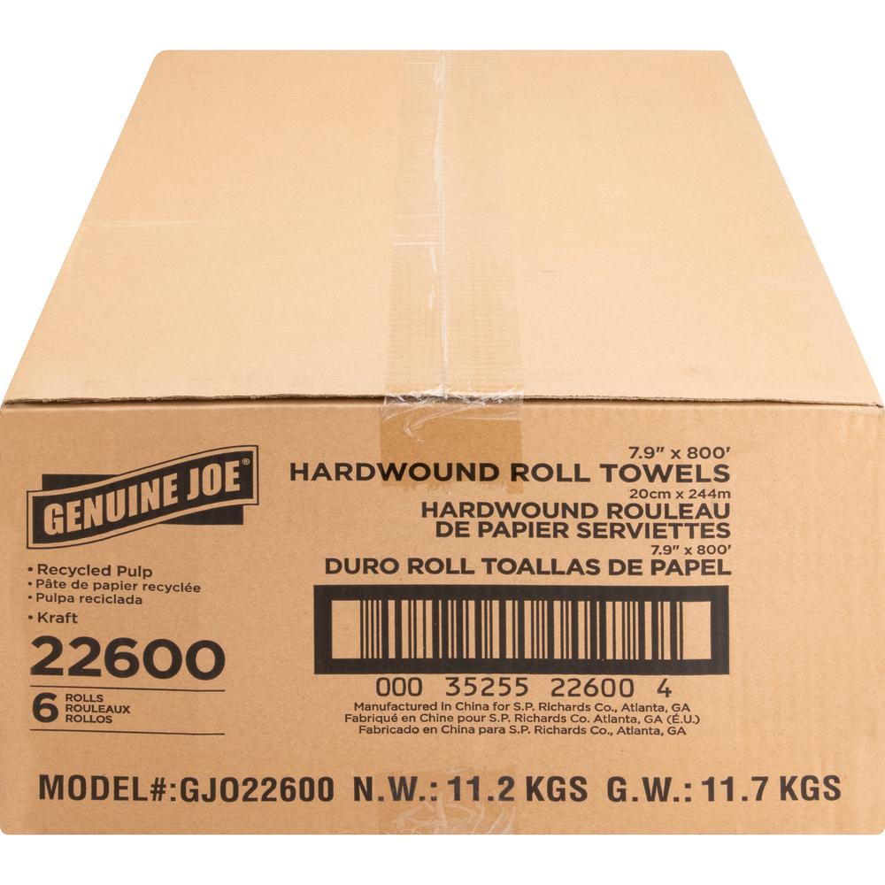 Genuine Joe Embossed Hardwound Roll Towels - 7.90" Width x 800 ft Length - 2" Core - Natural - 6 / Carton. Picture 5