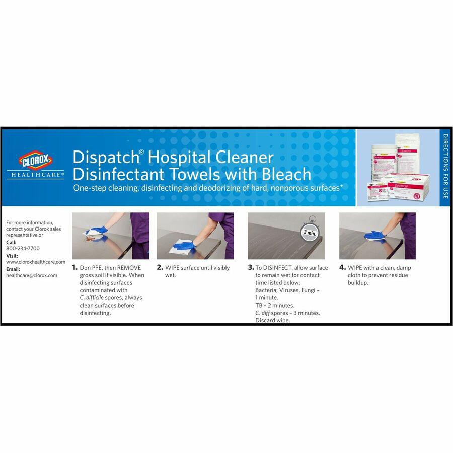 Dispatch Hospital Cleaner Disinfectant Towels with Bleach - Ready-To-Use - 32 oz (2 lb) - 8" Length x 6.75" Width - 150 / Canister - 1 Each - White. Picture 12