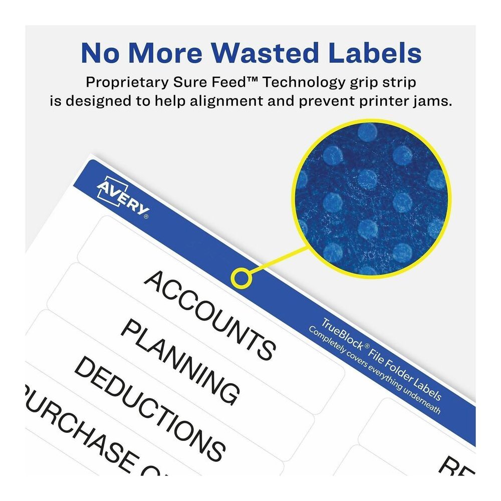Avery&reg; TrueBlock File Folder Labels - 2/3" Width x 3 7/16" Length - Permanent Adhesive - Rectangle - Inkjet, Laser - Matte - Blue - Paper - 30 / Sheet - 50 Total Sheets - 1500 Total Label(s) - 150. Picture 10