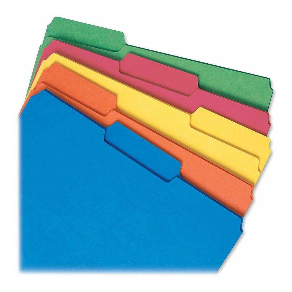 Smead 1/3 Tab Cut Letter Recycled Interior File Folder - 8 1/2" x 11" - 3/4" Expansion - Top Tab Location - Assorted Tab Position - 11 pt. - 1 Plys - Green, Orange, Red, Sky Blue, Yellow - 10% Recycle. Picture 12