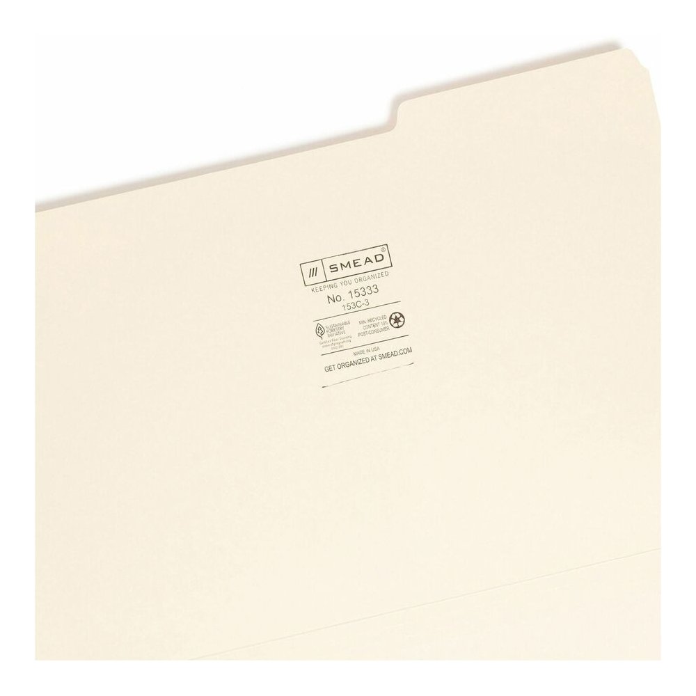 Smead 1/3 Tab Cut Legal Recycled Top Tab File Folder - 8 1/2" x 14" - 3/4" Expansion - Top Tab Location - Third Tab Position - 11 pt. - 1 Plys - Manila - 10% Recycled - 100 / Box. Picture 8
