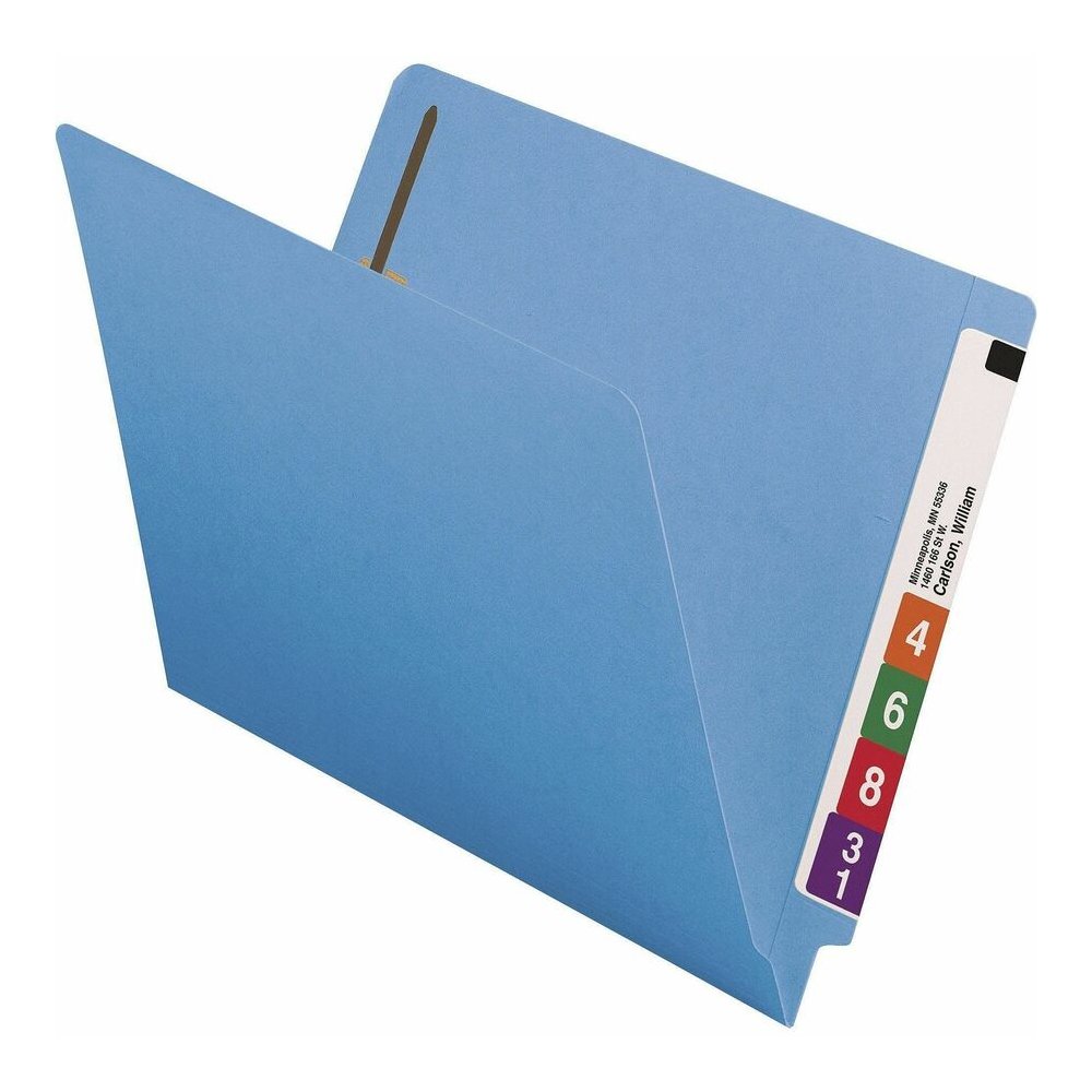Smead Shelf-Master Straight Tab Cut Letter Recycled Fastener Folder - 8 1/2" x 11" - 3/4" Expansion - 2 x 2B Fastener - 2" for Folder - End Tab Location - 11 pt. - 2 Plys - Blue - 10% Recycled - 50 / . Picture 15