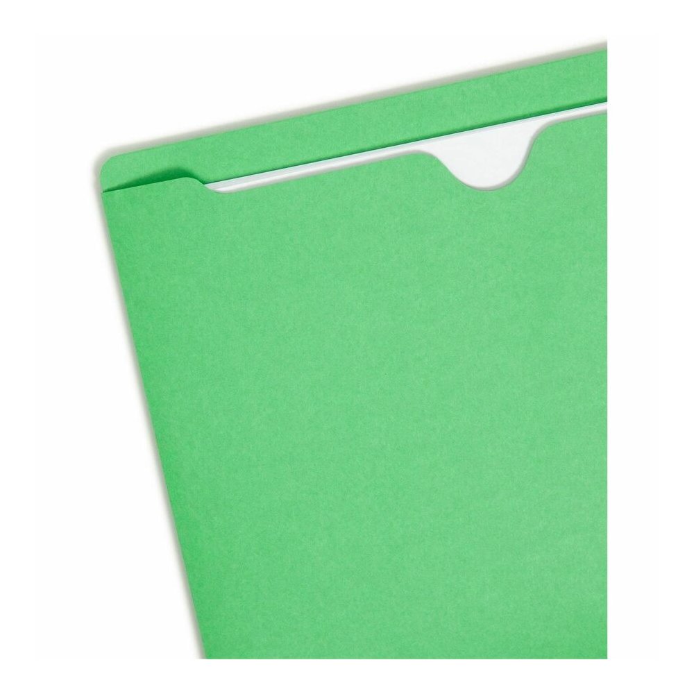 Smead Colored Straight Tab Cut Letter Recycled File Jacket - 8 1/2" x 11" - 11 pt. - 2 Plys - Green - Slip Resistant, Reinforced Tab - 10% Recycled - 100 / Box. Picture 10