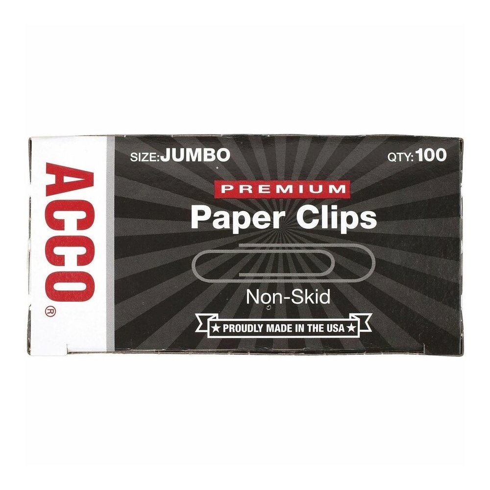 ACCO Premium Jumbo Non-Skid Paper Clips - Jumbo - 20 Sheet Capacity - Non-skid, Galvanized, Corrosion Resistant, Long Lasting - Silver - Metal, Zinc Plated - 100/Box - 10 / Pack. Picture 9
