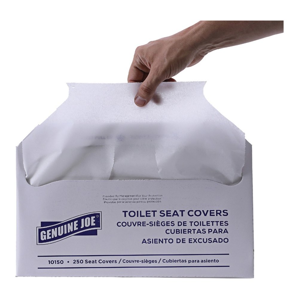 Genuine Joe Half-fold Toilet Seat Covers - Half-fold - For Public Toilet - White - 250/Pack - 10 / Carton. Picture 11