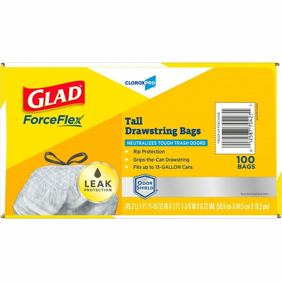 CloroxPro&trade; ForceFlex Tall Kitchen Drawstring Trash Bags - 13 gal Capacity - 24" Width x 25.13" Length - 90 mil (2286 Micron) Thickness - Gray - Plastic - 1/Box - 100 Per Box - Kitchen, Office, D. Picture 10